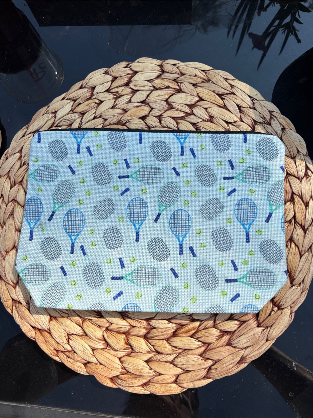 Blue Tennis Racket Print Cosmetic Bag